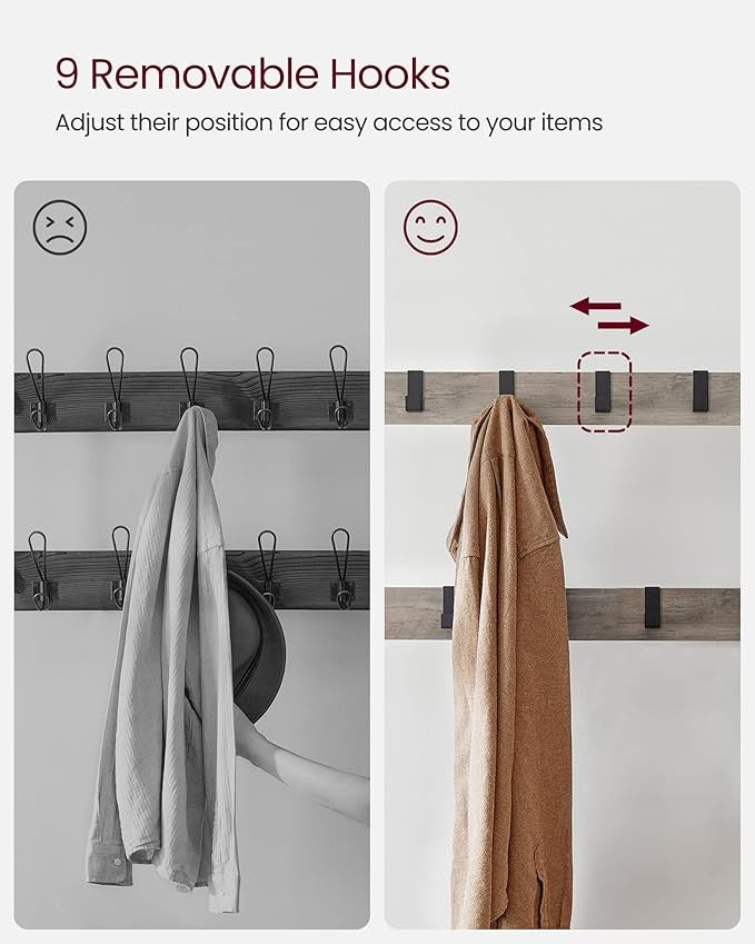 Industrial Coat Rack with Shoe Bench & 9 Hooks | 4 - in - 1 Hallway Storage Organize - Kwikley