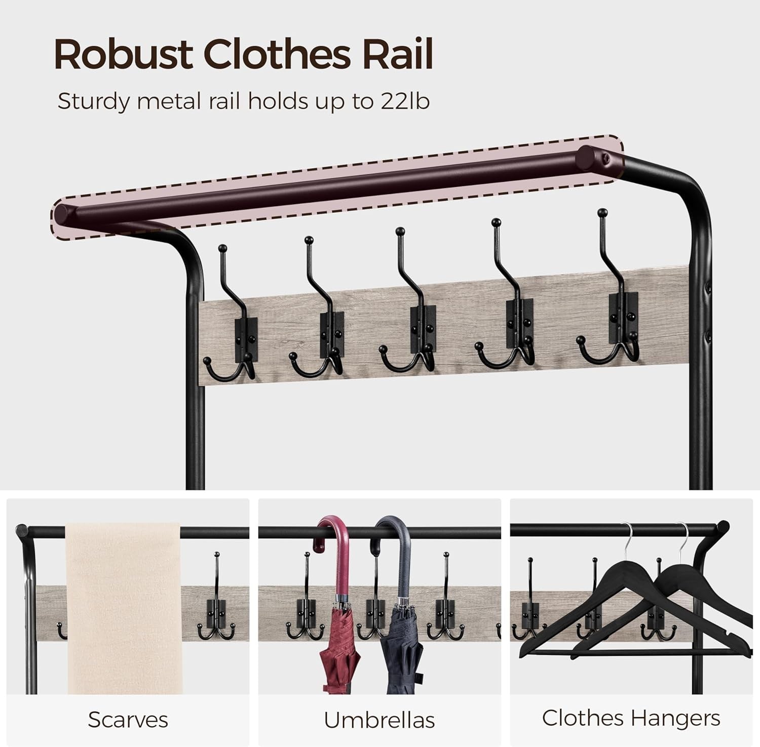 Industrial Coat Rack with Shoe Bench & 9 Hooks | Hallway Entryway Storage - Kwikley