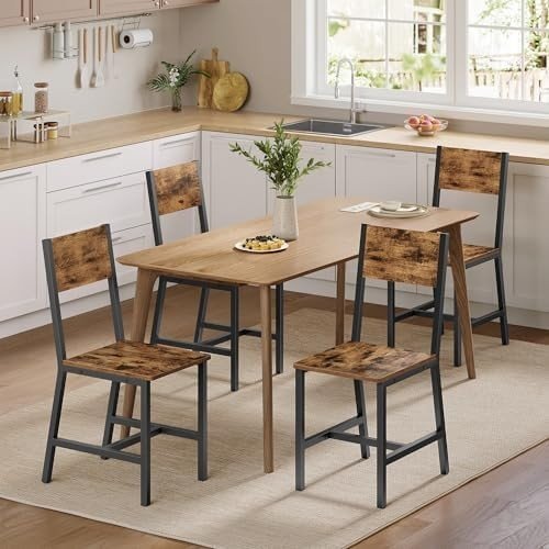 Industrial Dining Chairs Set of 2 Rustic Brown Metal Frame Kitchen Chairs - Kwikley