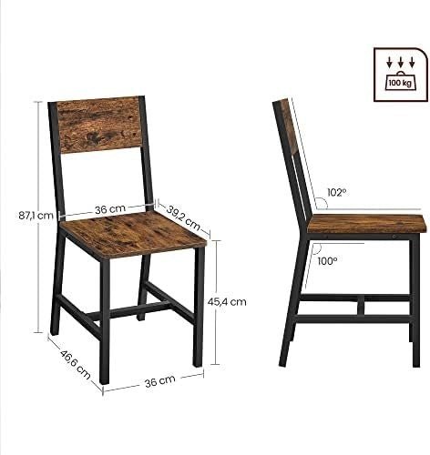 Industrial Dining Chairs Set of 2 Rustic Brown Metal Frame Kitchen Chairs - Kwikley