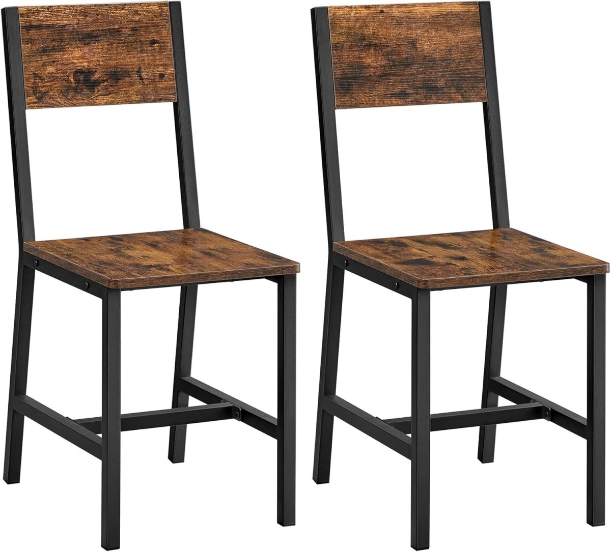 Industrial Dining Chairs Set of 2 Rustic Brown Metal Frame Kitchen Chairs - Kwikley