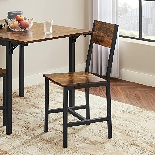 Industrial Dining Chairs Set of 2 Rustic Brown Metal Frame Kitchen Chairs - Kwikley