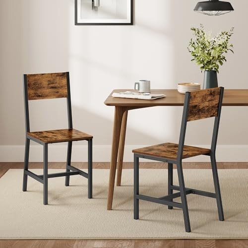 Industrial Dining Chairs Set of 2 Rustic Brown Metal Frame Kitchen Chairs - Kwikley