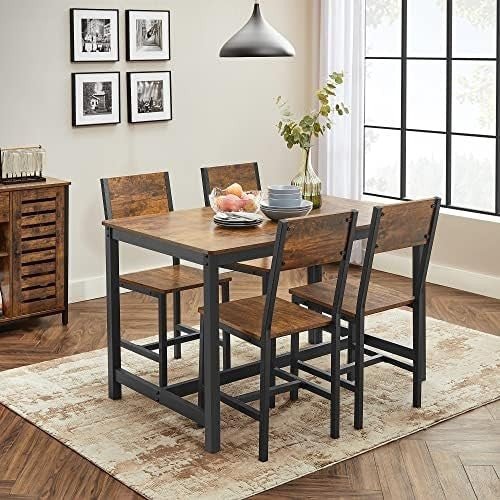 Industrial Dining Chairs Set of 2 Rustic Brown Metal Frame Kitchen Chairs - Kwikley