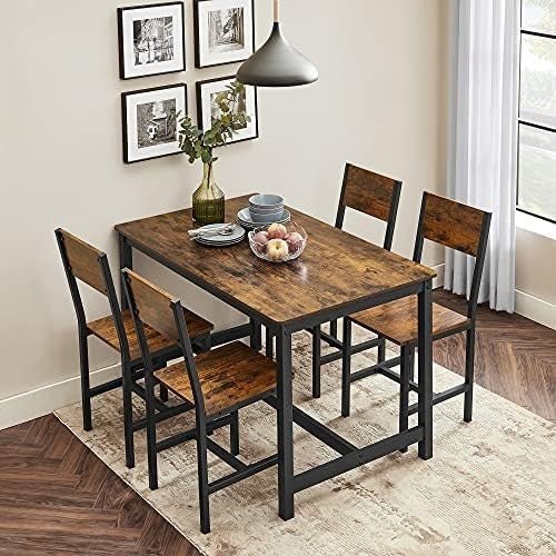 Industrial Dining Chairs Set of 2 Rustic Brown Metal Frame Kitchen Chairs - Kwikley