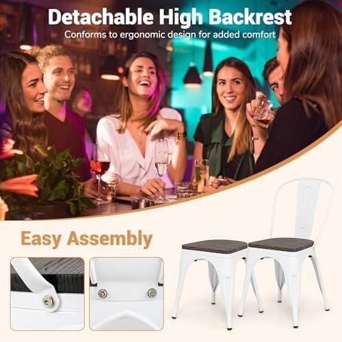 Industrial Dining Chairs Set of 4 Metal Stackable Kitchen Bistro Chairs - Kwikley