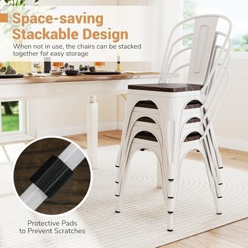 Industrial Dining Chairs Set of 4 Metal Stackable Kitchen Bistro Chairs - Kwikley
