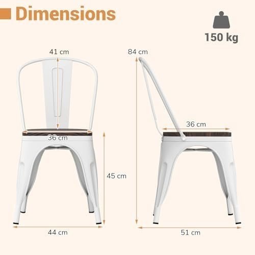 Industrial Dining Chairs Set of 4 Metal Stackable Kitchen Bistro Chairs - Kwikley