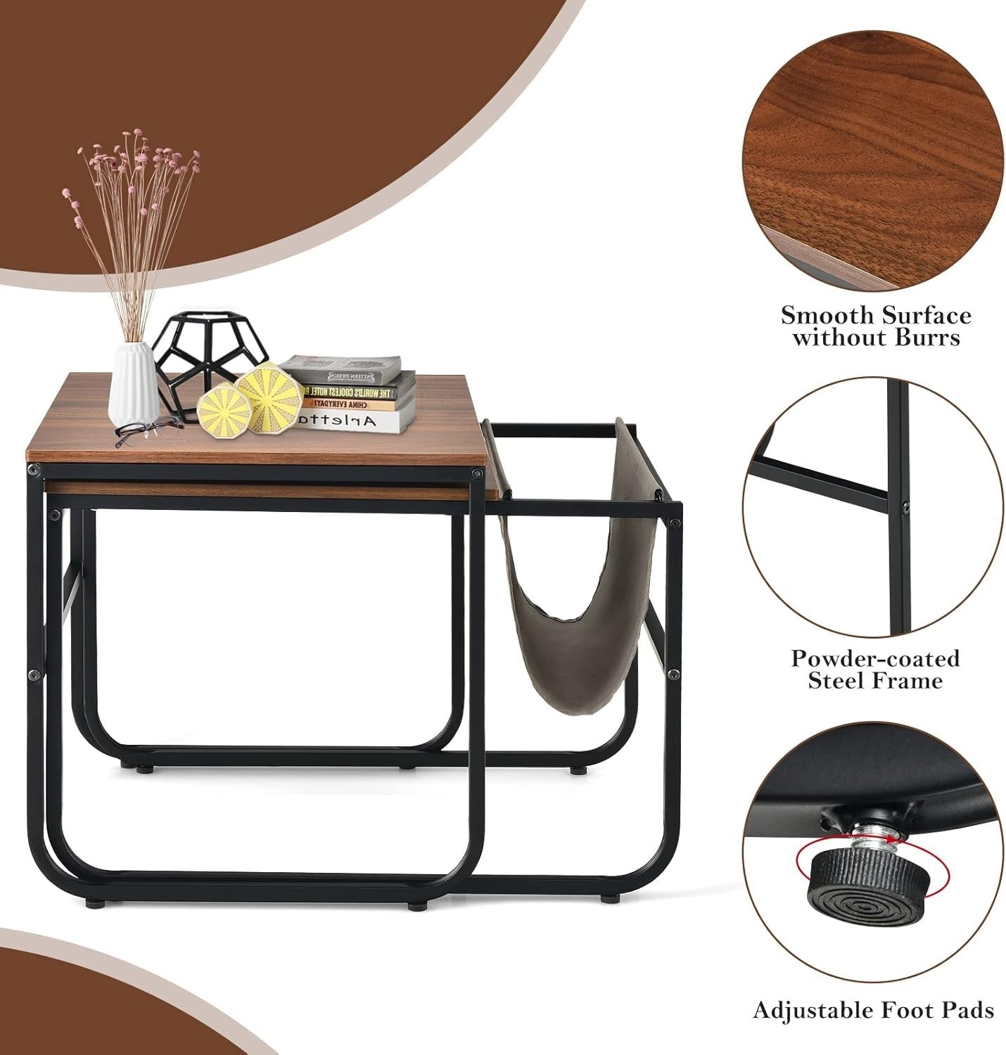 Industrial End Table Set of 2 Nesting Tables Rustic Coffee Side Metal Frame Livi - Kwikley
