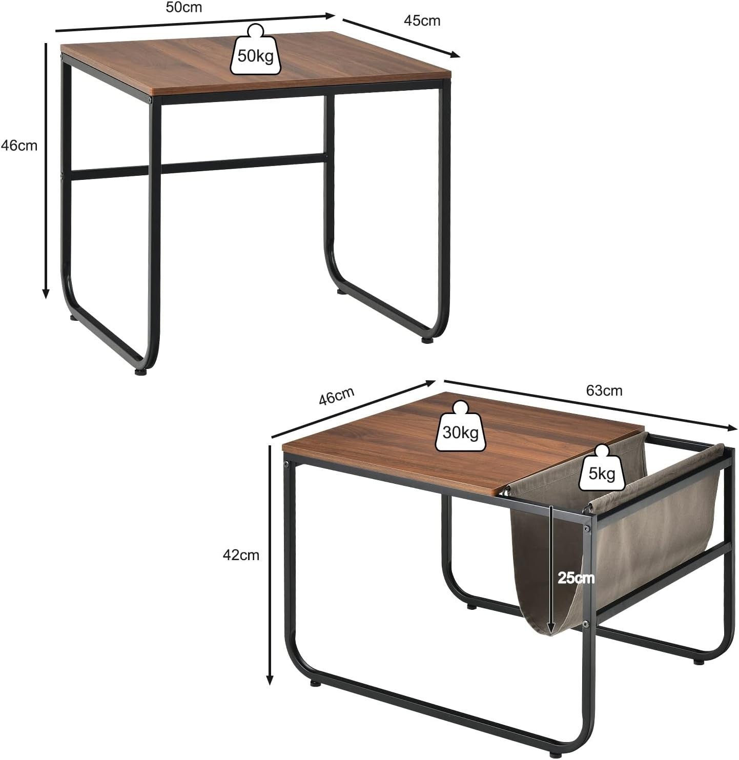 Industrial End Table Set of 2 Nesting Tables Rustic Coffee Side Metal Frame Livi - Kwikley