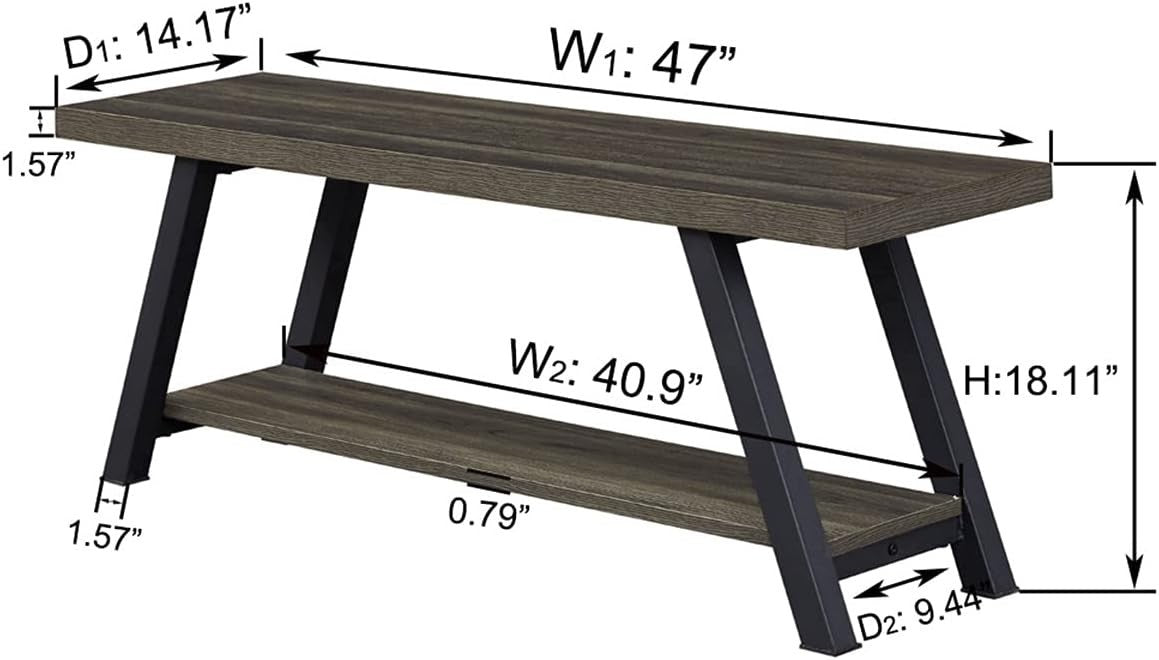 Industrial Entryway Bench Shoe Rack Wood Metal Storage Seat 47" Dark Gray - Kwikley