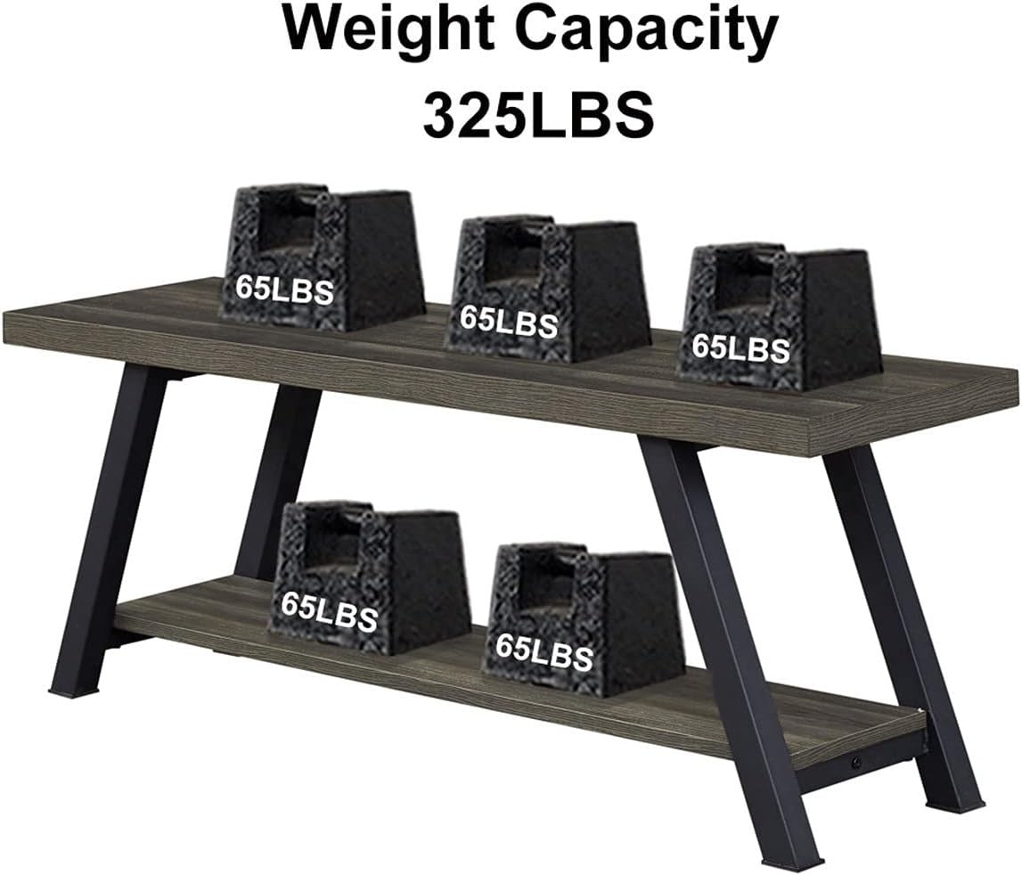 Industrial Entryway Bench Shoe Rack Wood Metal Storage Seat 47" Dark Gray - Kwikley