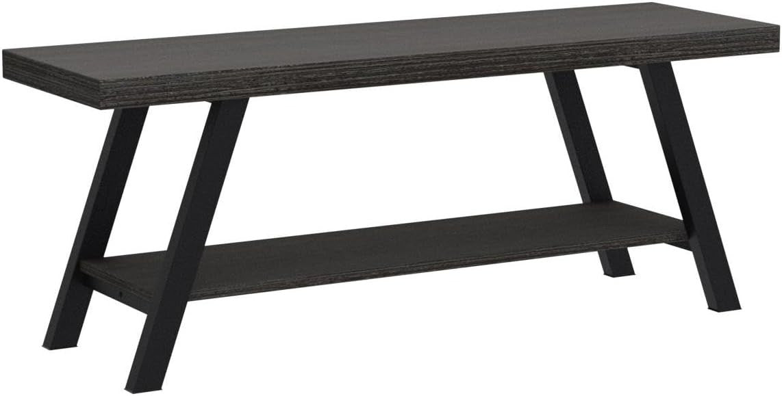 Industrial Entryway Bench Shoe Rack Wood Metal Storage Seat 47" Dark Gray - Kwikley