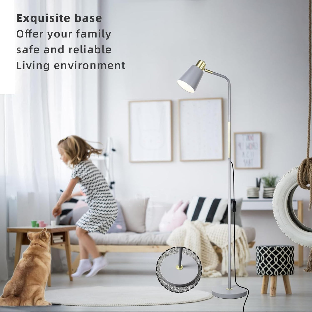 Industrial Floor Lamp Adjustable Metal Head Standing Reading Light Grey - Kwikley