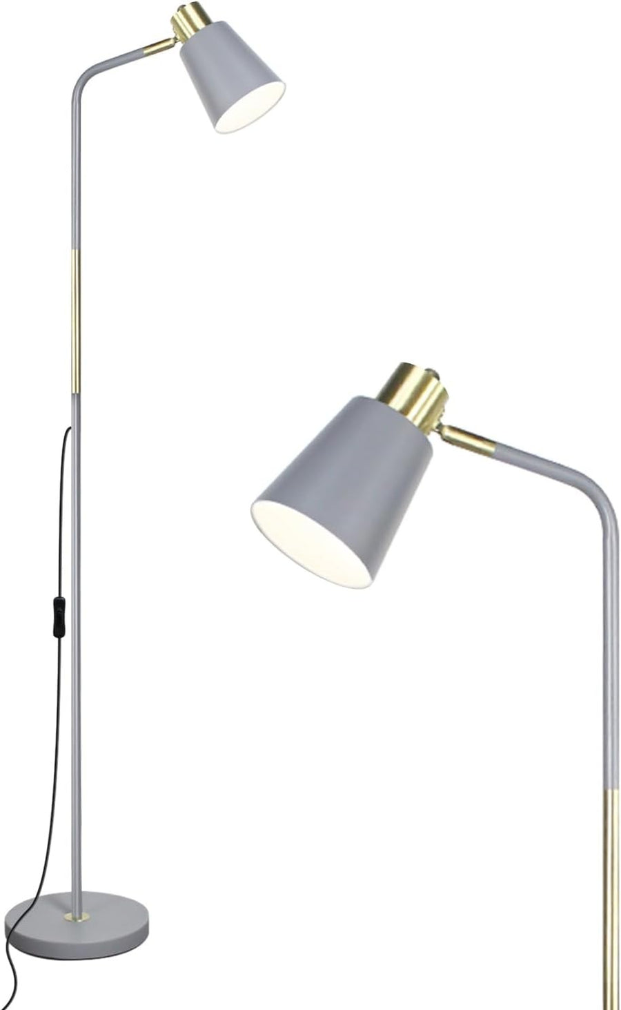 Industrial Floor Lamp Adjustable Metal Head Standing Reading Light Grey - Kwikley