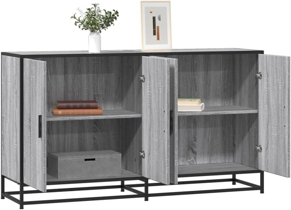 Industrial Grey Sideboard Cabinet 4 Door Storage Unit for Living Room - Kwikley
