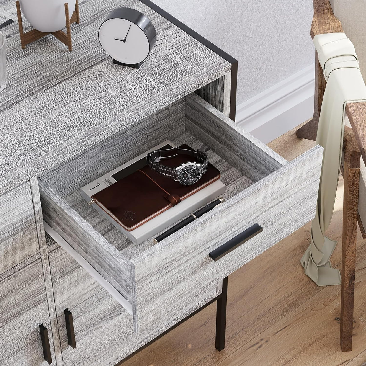 Industrial Grey Sideboard Storage Cabinet 2 Door 2 Drawer Metal Legs - Kwikley