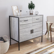 Industrial Grey Sideboard Storage Cabinet 2 Door 2 Drawer Metal Legs - Kwikley