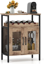 Industrial Grey Wash Wine Cabinet Sideboard with Glass Holder & Removable Rack - Kwikley