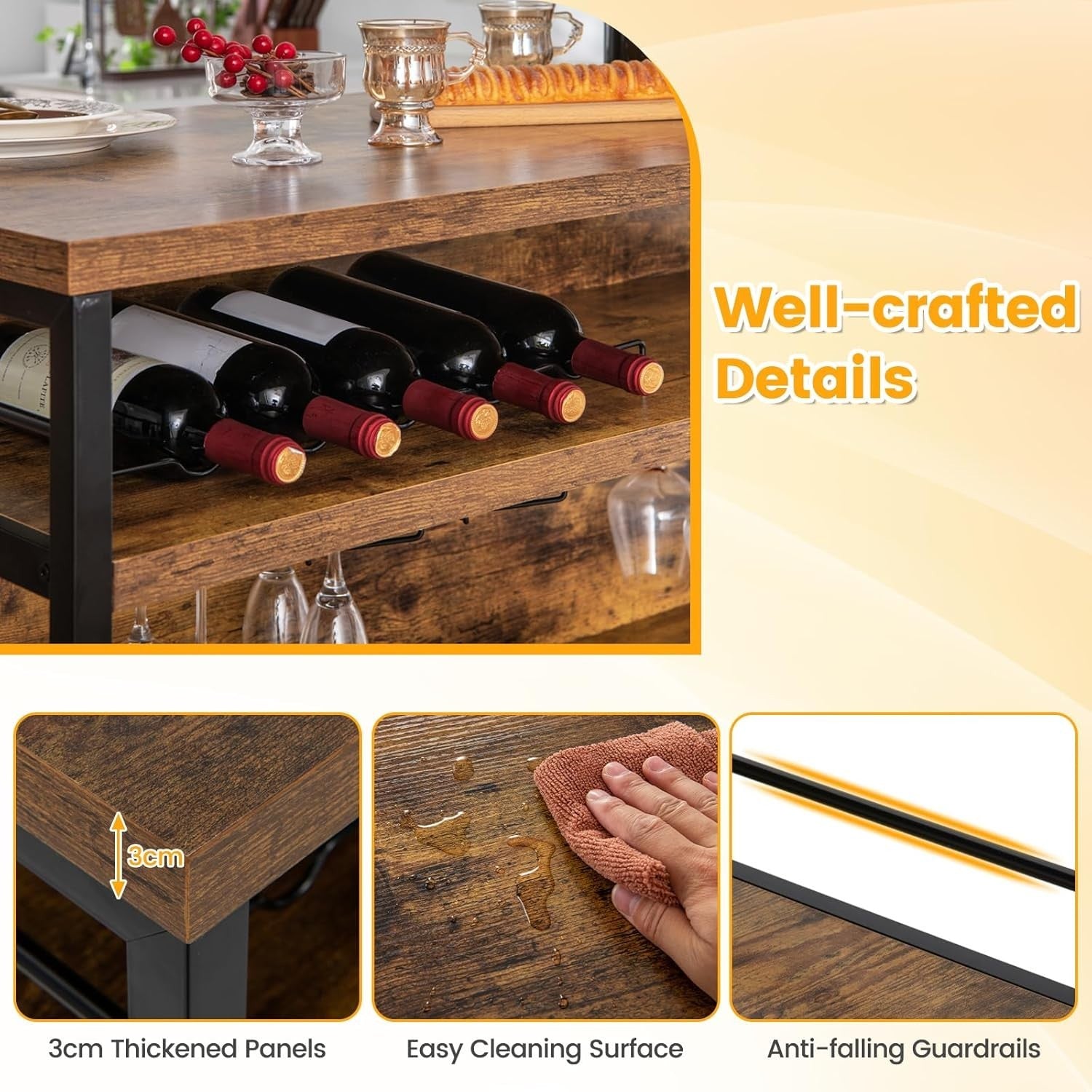 Industrial Kitchen Island Bar Table Sideboard Wine Rack 4 - Tier Storage - Kwikley