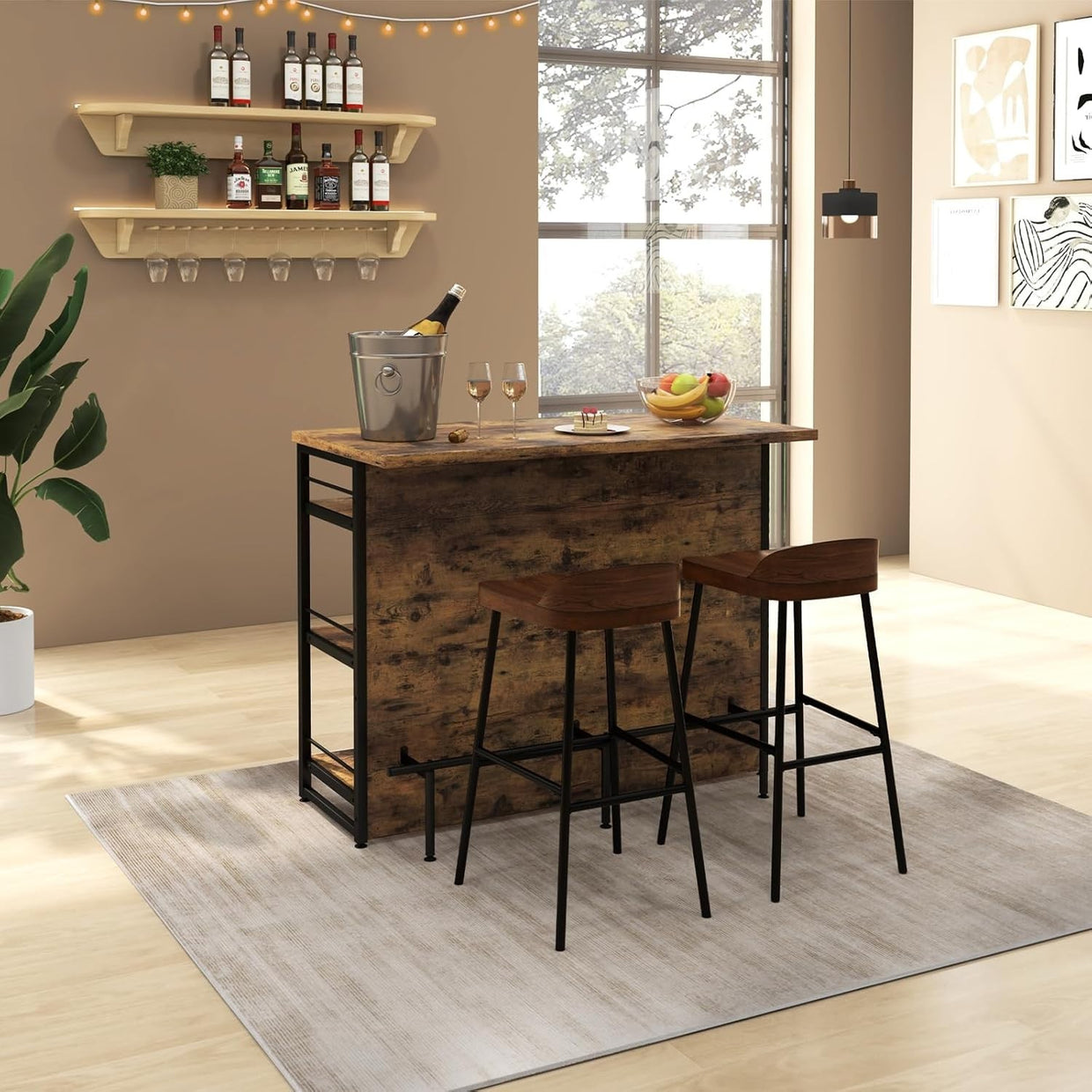 Industrial Kitchen Island Bar Table Sideboard Wine Rack 4 - Tier Storage - Kwikley