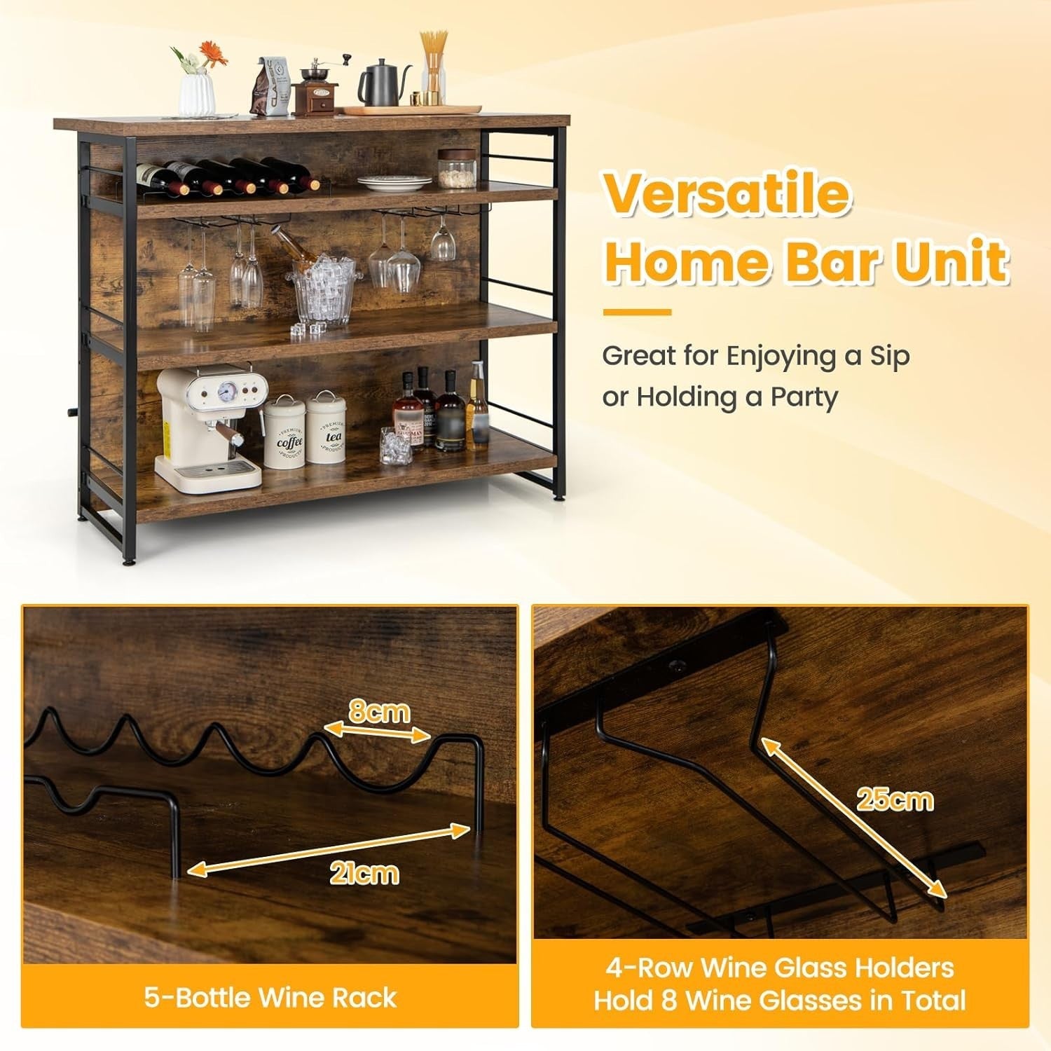 Industrial Kitchen Island Bar Table Sideboard Wine Rack 4 - Tier Storage - Kwikley