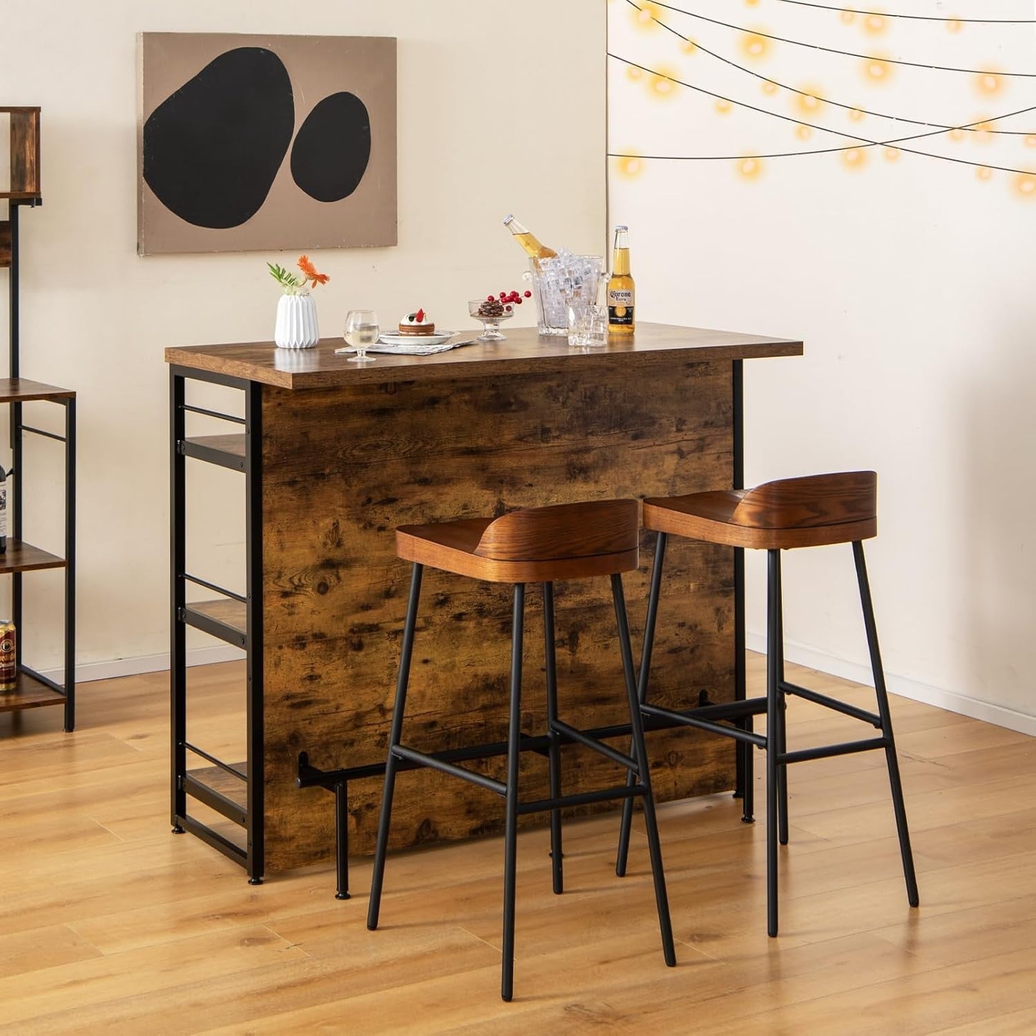 Industrial Kitchen Island Bar Table Sideboard Wine Rack 4 - Tier Storage - Kwikley