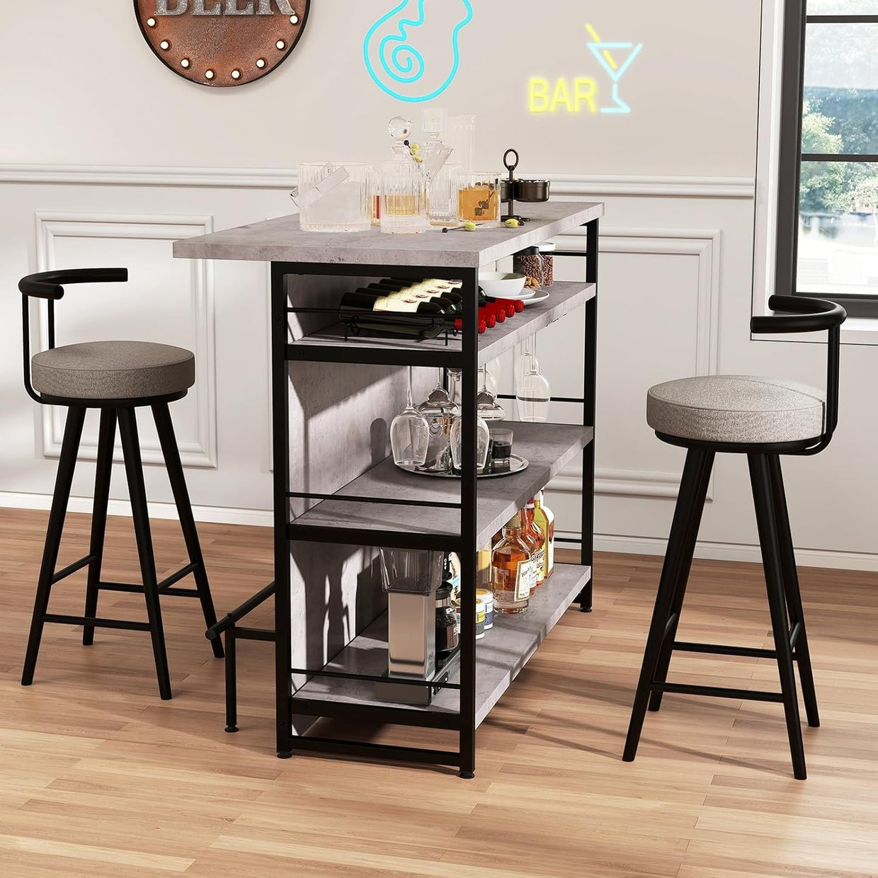 Industrial Kitchen Island Bar Table Sideboard Wine Rack 4 - Tier Storage Unit Grey - Kwikley