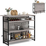 Industrial Kitchen Island Bar Table Sideboard Wine Rack 4 - Tier Storage Unit Grey - Kwikley