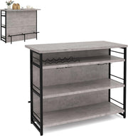 Industrial Kitchen Island Bar Table with Wine Rack Grey 120x60cm - Kwikley