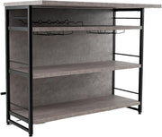 Industrial Kitchen Island Bar Table with Wine Rack, Shelves & Glass Holder Grey - Kwikley