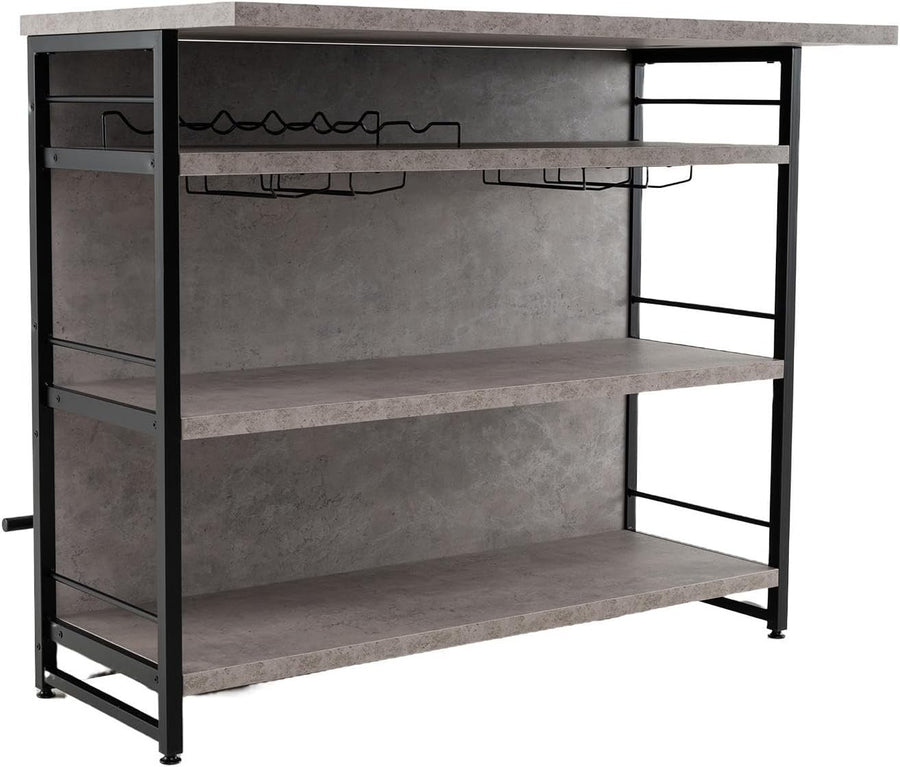 Industrial Kitchen Island Bar Table with Wine Rack, Shelves & Glass Holder Grey - Kwikley