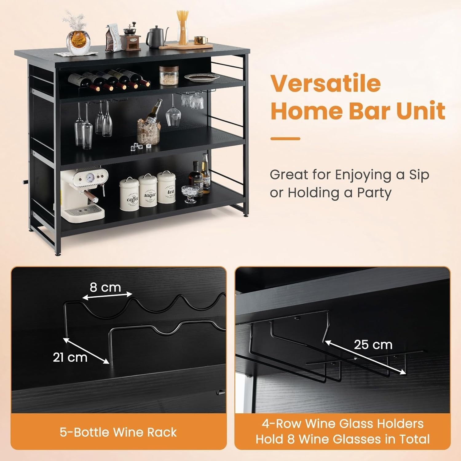 Industrial Kitchen Island Wine Bar Cabinet 4 - Tier Storage Shelves with Rack - Kwikley