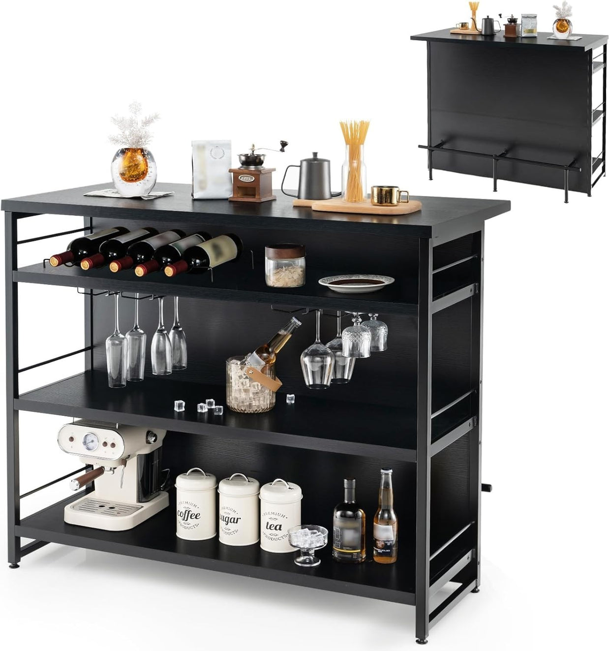 Industrial Kitchen Island Wine Bar Cabinet 4 - Tier Storage Shelves with Rack - Kwikley