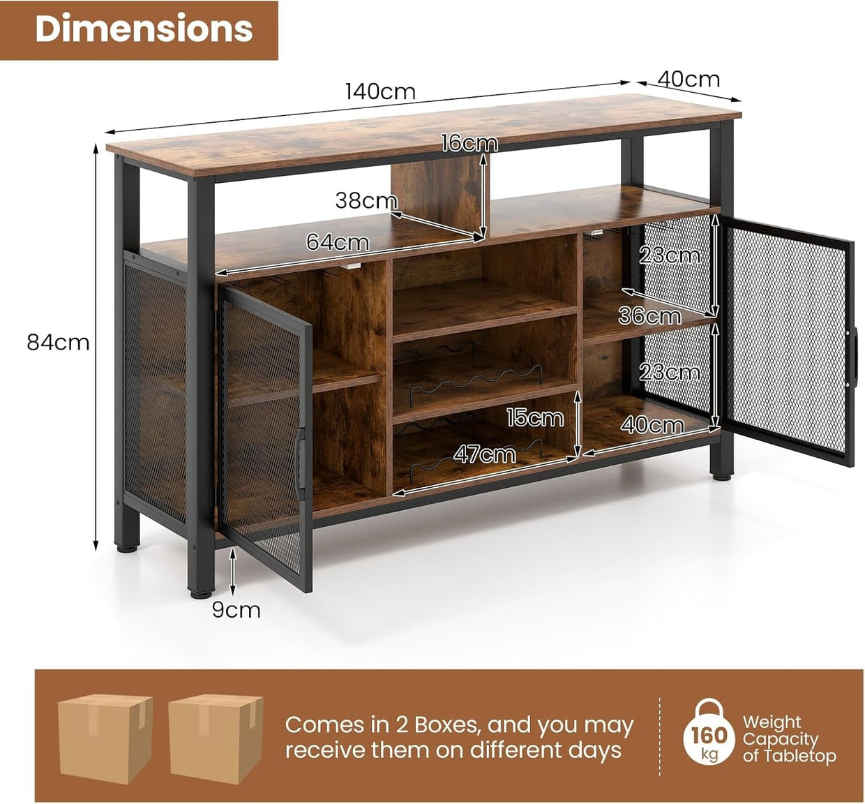 Industrial Kitchen Sideboard Buffet with Wine Rack Glass Holder Storage Cabinet - Kwikley