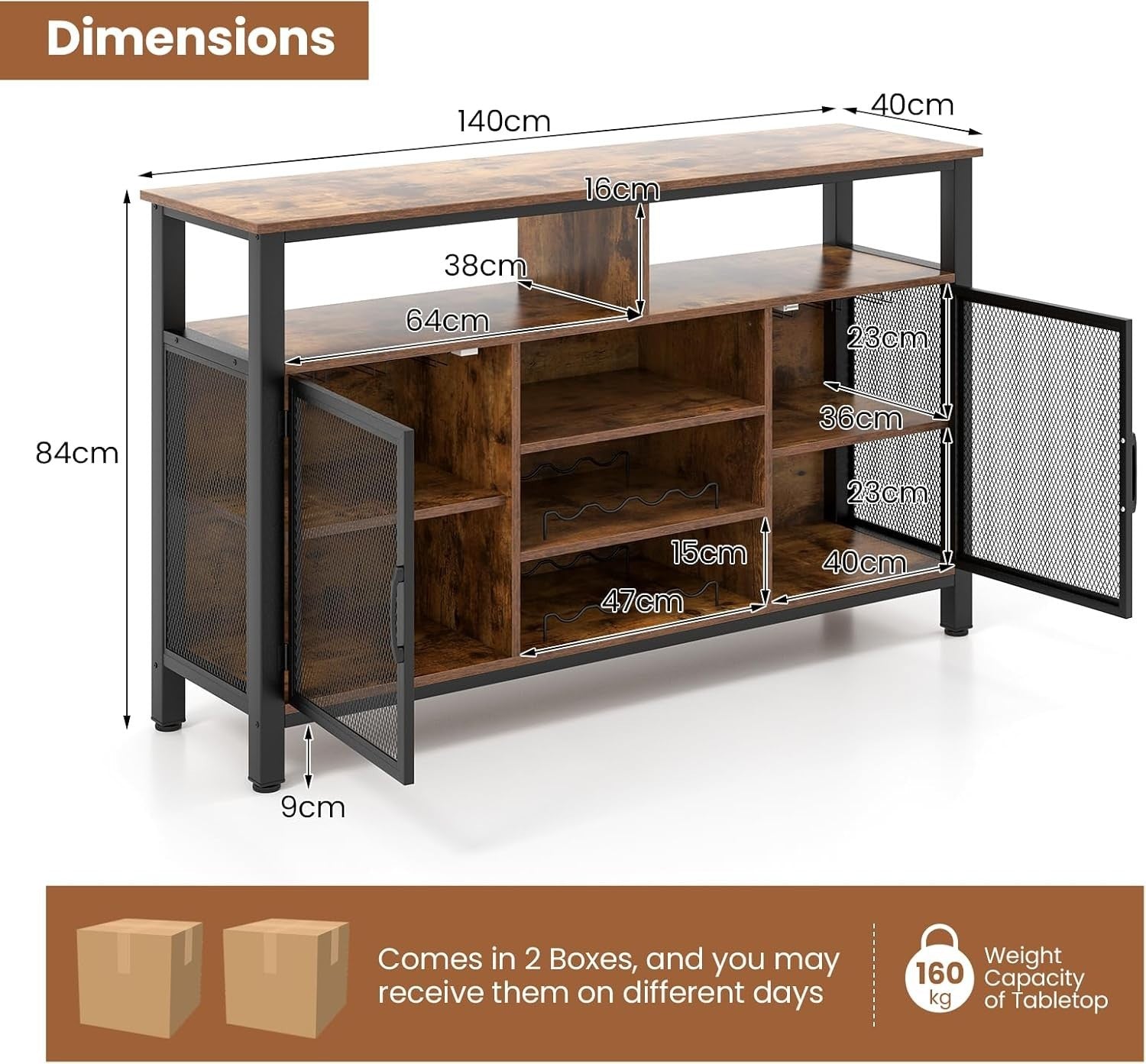 Industrial Kitchen Sideboard Buffet with Wine Rack Glass Holder Storage Cabinet - Kwikley