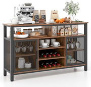Industrial Kitchen Sideboard Buffet with Wine Rack Glass Holder Storage Cabinet - Kwikley