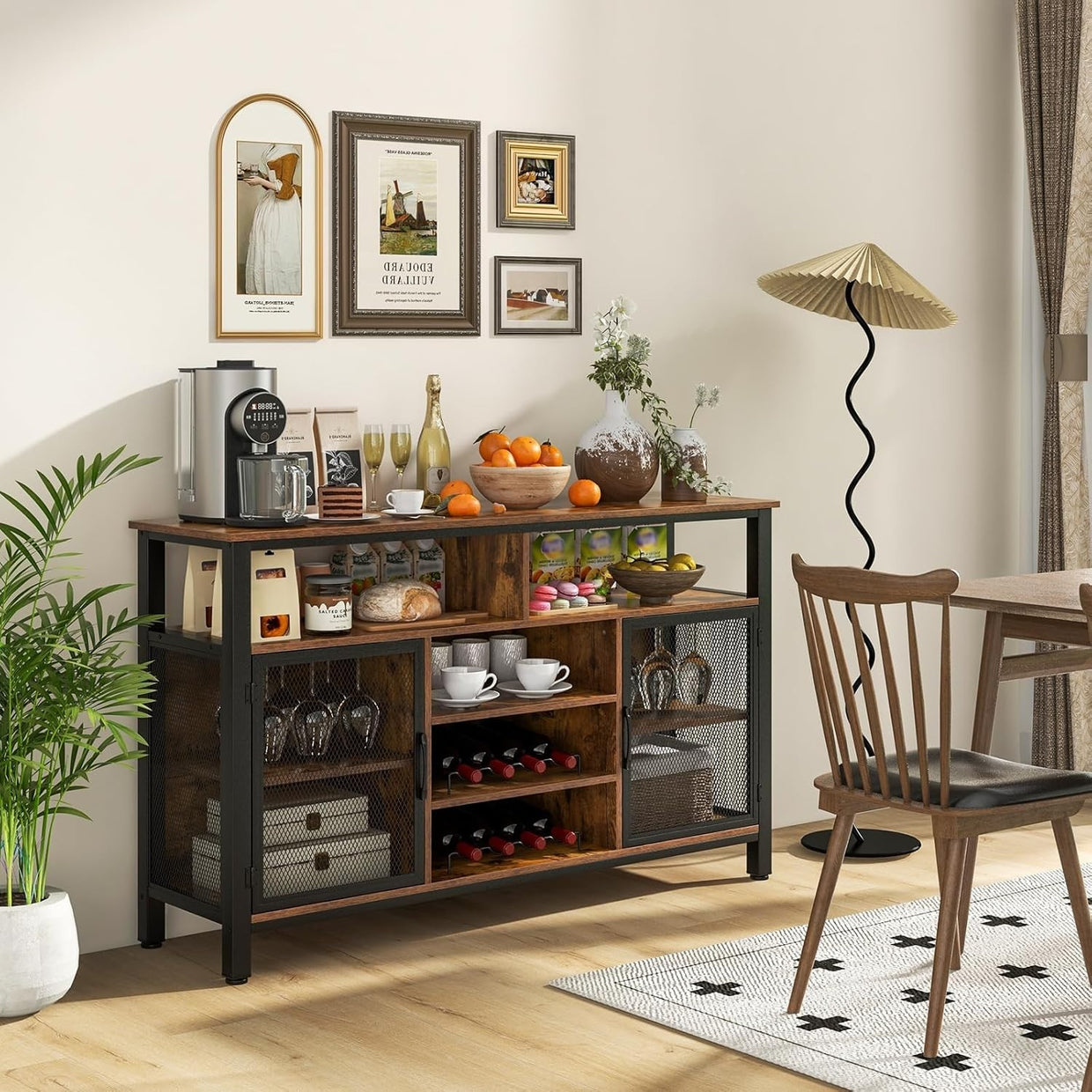 Industrial Kitchen Sideboard Buffet with Wine Rack Glass Holder Storage Cabinet - Kwikley