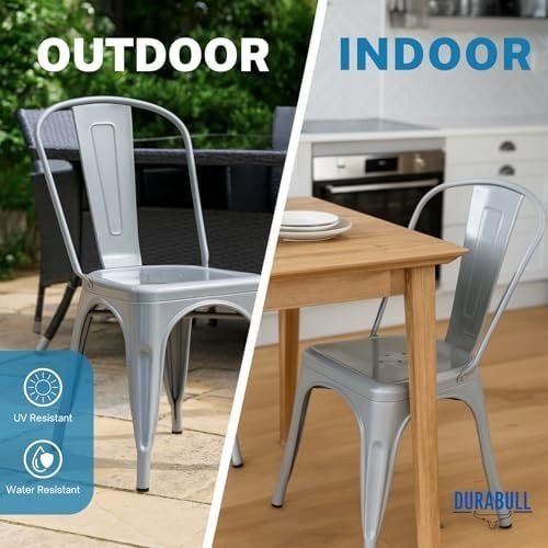 Industrial Metal Dining Chair Stackable Steel Bistro Kitchen Cafe Chair Black - Kwikley