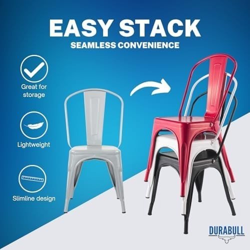 Industrial Metal Dining Chair Stackable Steel Bistro Kitchen Cafe Chair Black - Kwikley