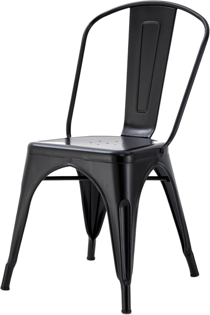 Industrial Metal Dining Chair Stackable Steel Bistro Kitchen Cafe Chair Black - Kwikley