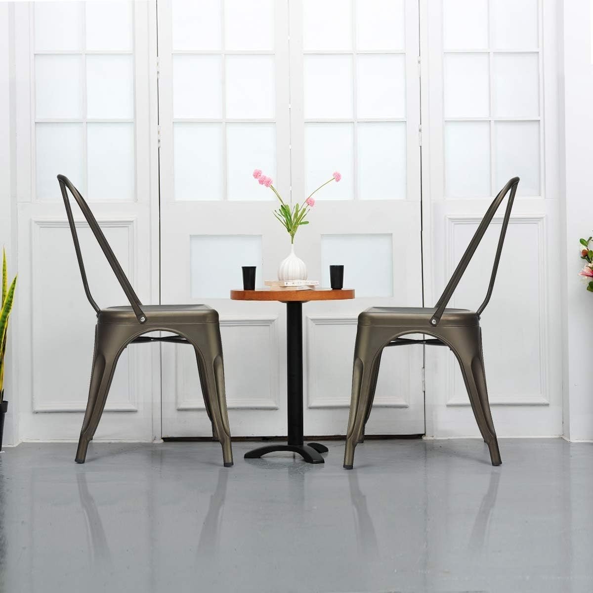 Industrial Metal Dining Chairs Set 4 Stackable Bistro Slatted - Kwikley