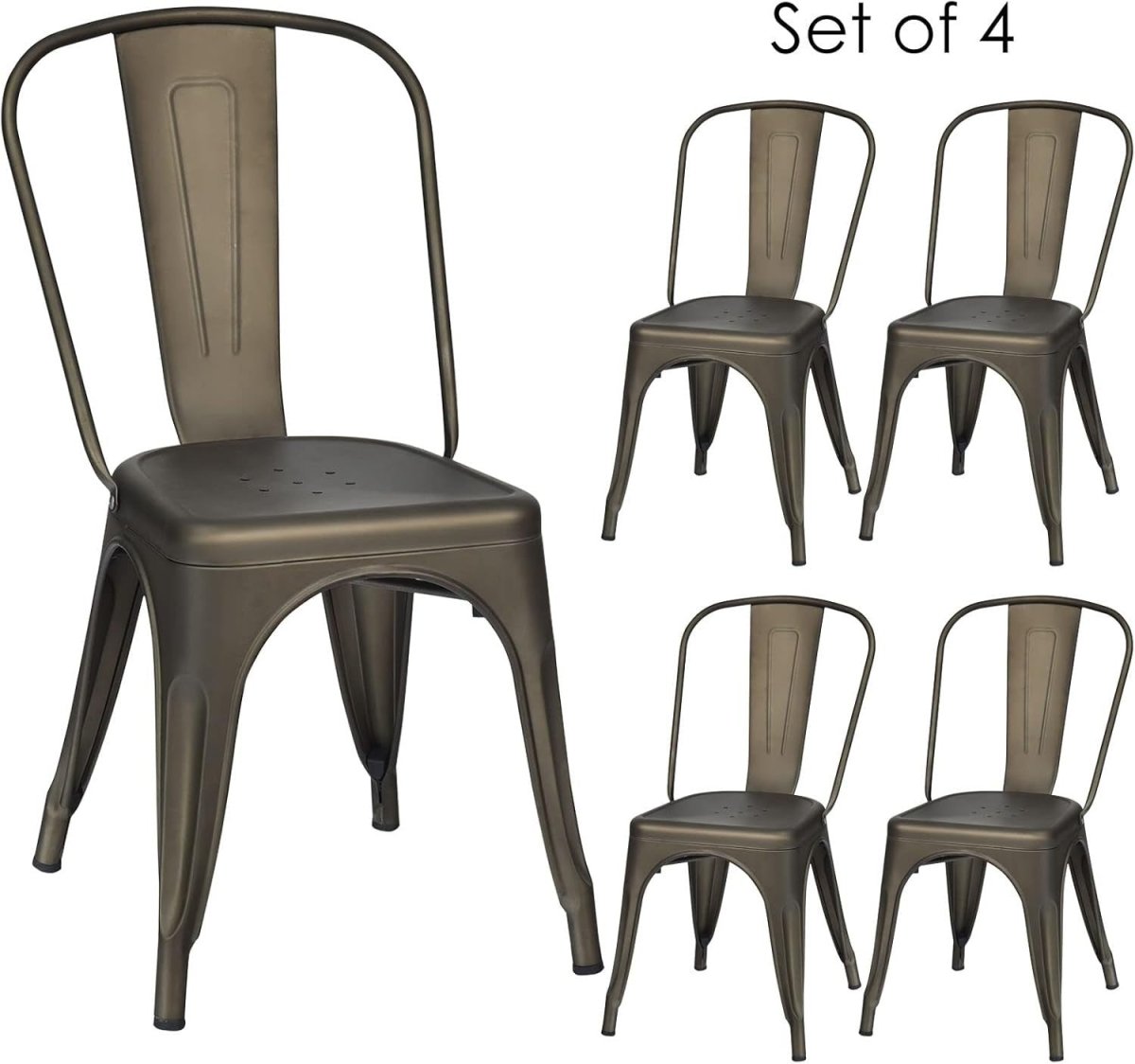 Industrial Metal Dining Chairs Set 4 Stackable Bistro Slatted - Kwikley