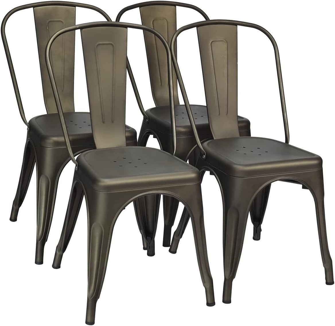 Industrial Metal Dining Chairs Set 4 Stackable Bistro Slatted - Kwikley