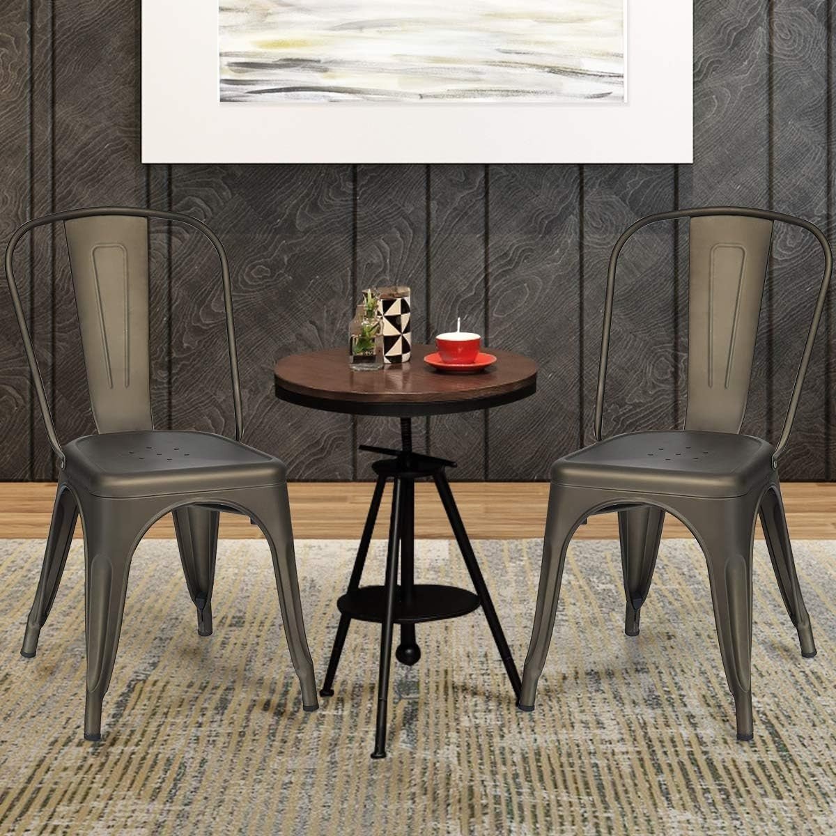 Industrial Metal Dining Chairs Set 4 Stackable Bistro Slatted - Kwikley