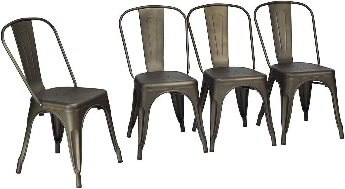 Industrial Metal Dining Chairs Set 4 Stackable Bistro Slatted - Kwikley