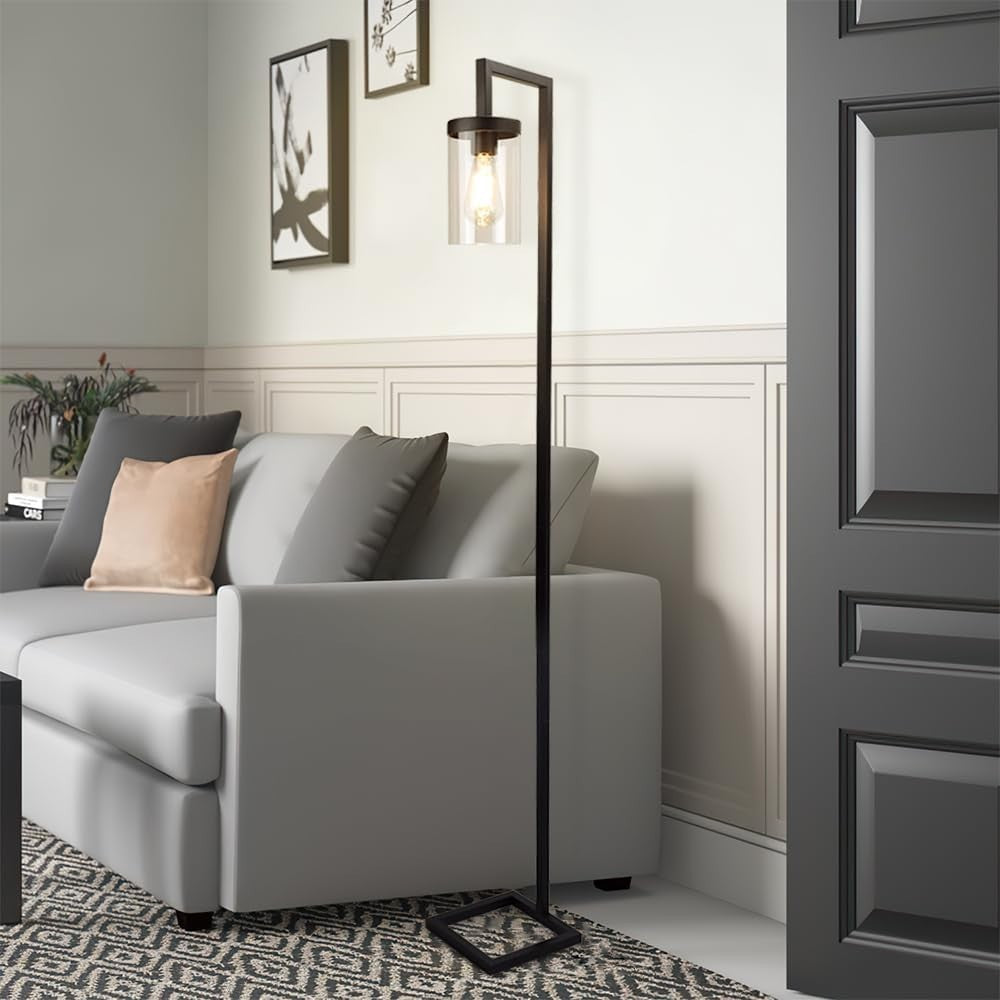 Industrial Metal Floor Lamp with Glass Shade & Eye Protection, Dimmable - Kwikley