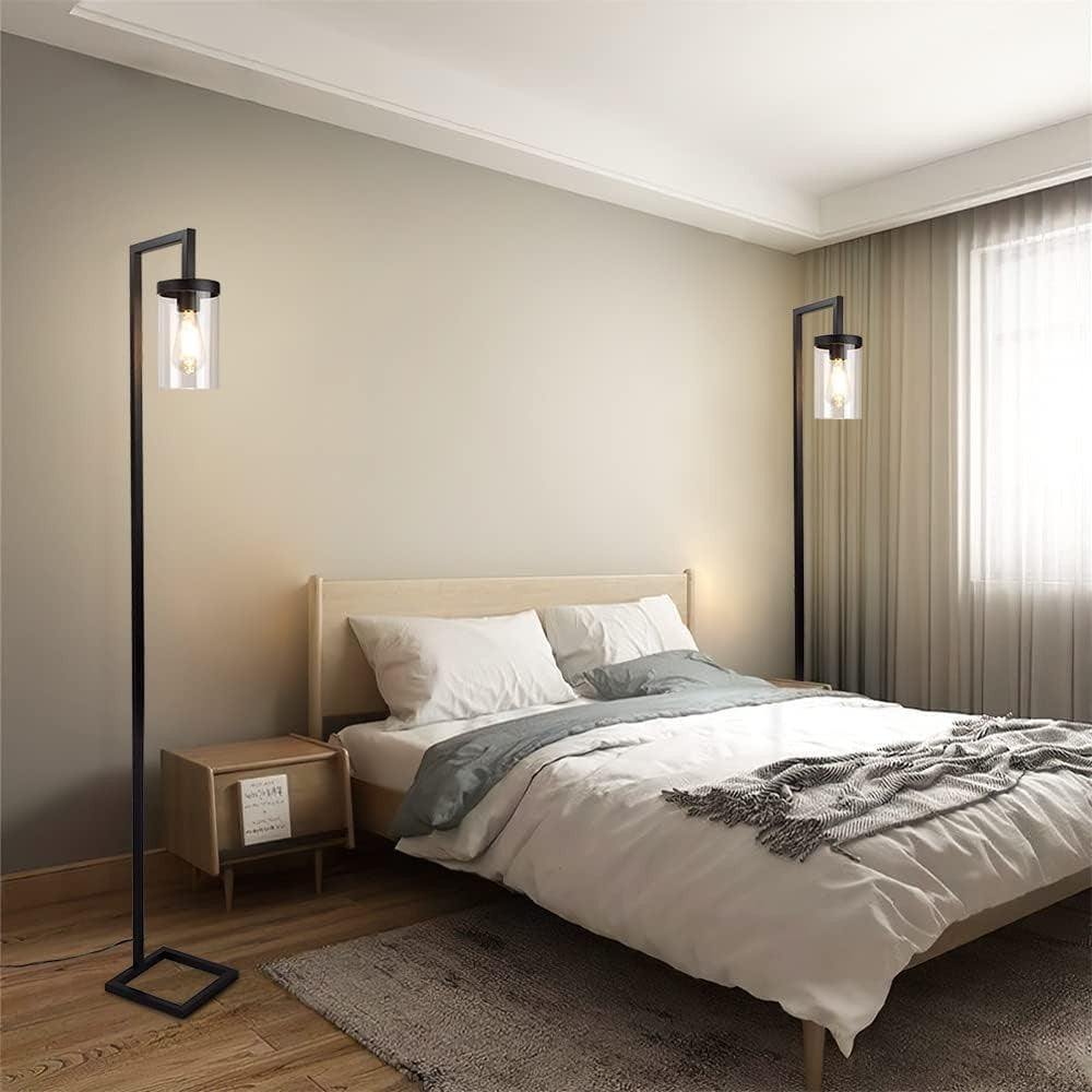 Industrial Metal Floor Lamp with Glass Shade & Eye Protection, Dimmable - Kwikley