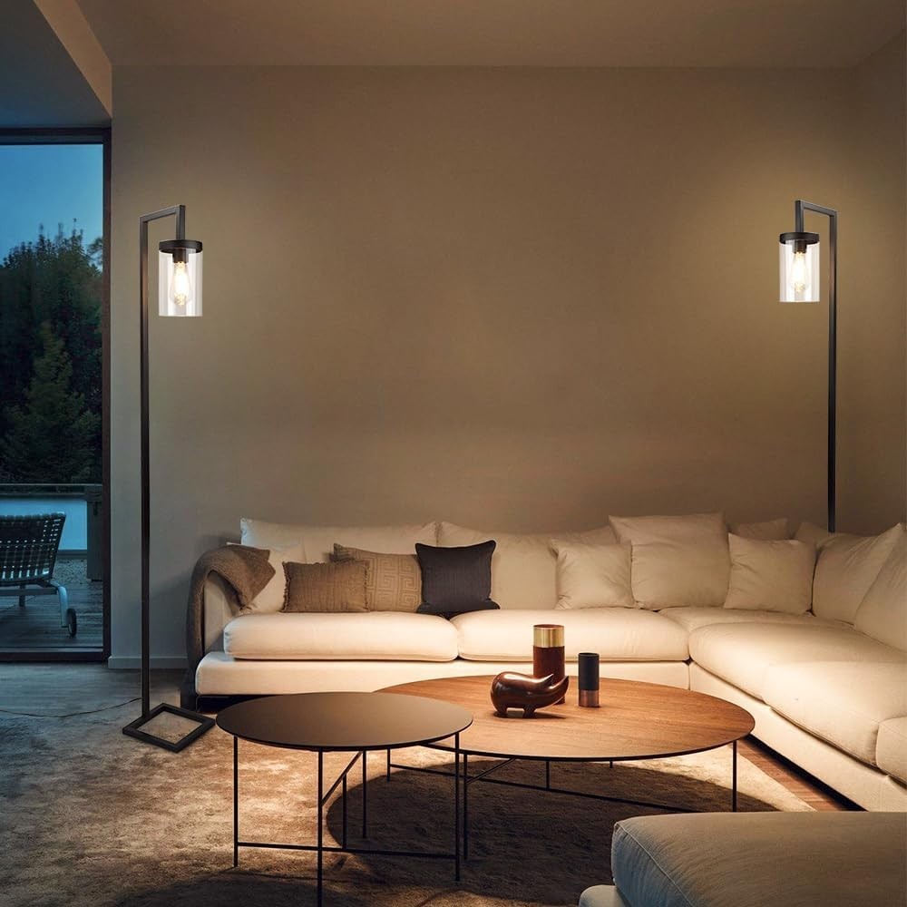 Industrial Metal Floor Lamp with Glass Shade & Eye Protection, Dimmable - Kwikley