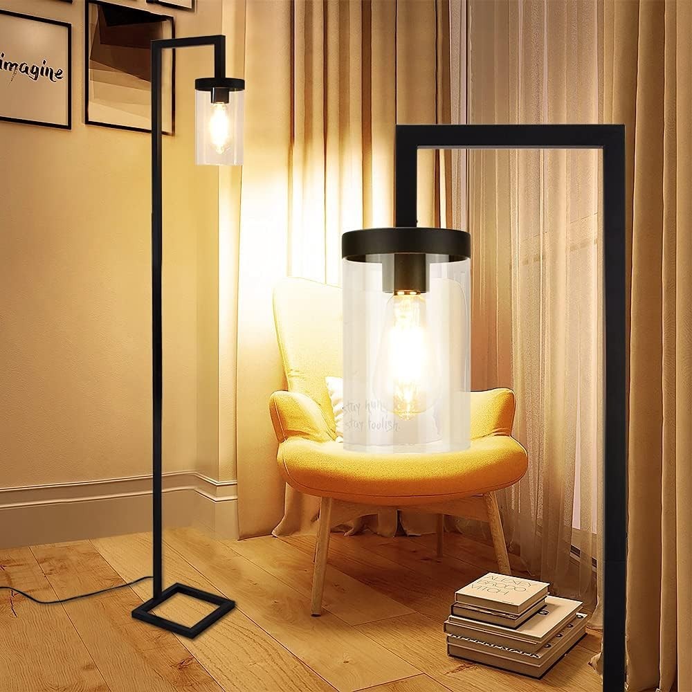 Industrial Metal Floor Lamp with Glass Shade, Eye Protection & Dimmable LED - Kwikley